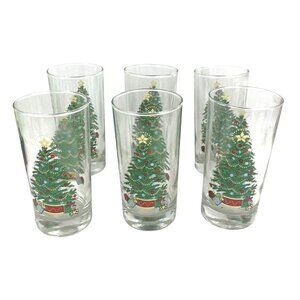 Set Of 6 Christmas HOMCO Tree Highball Glasses